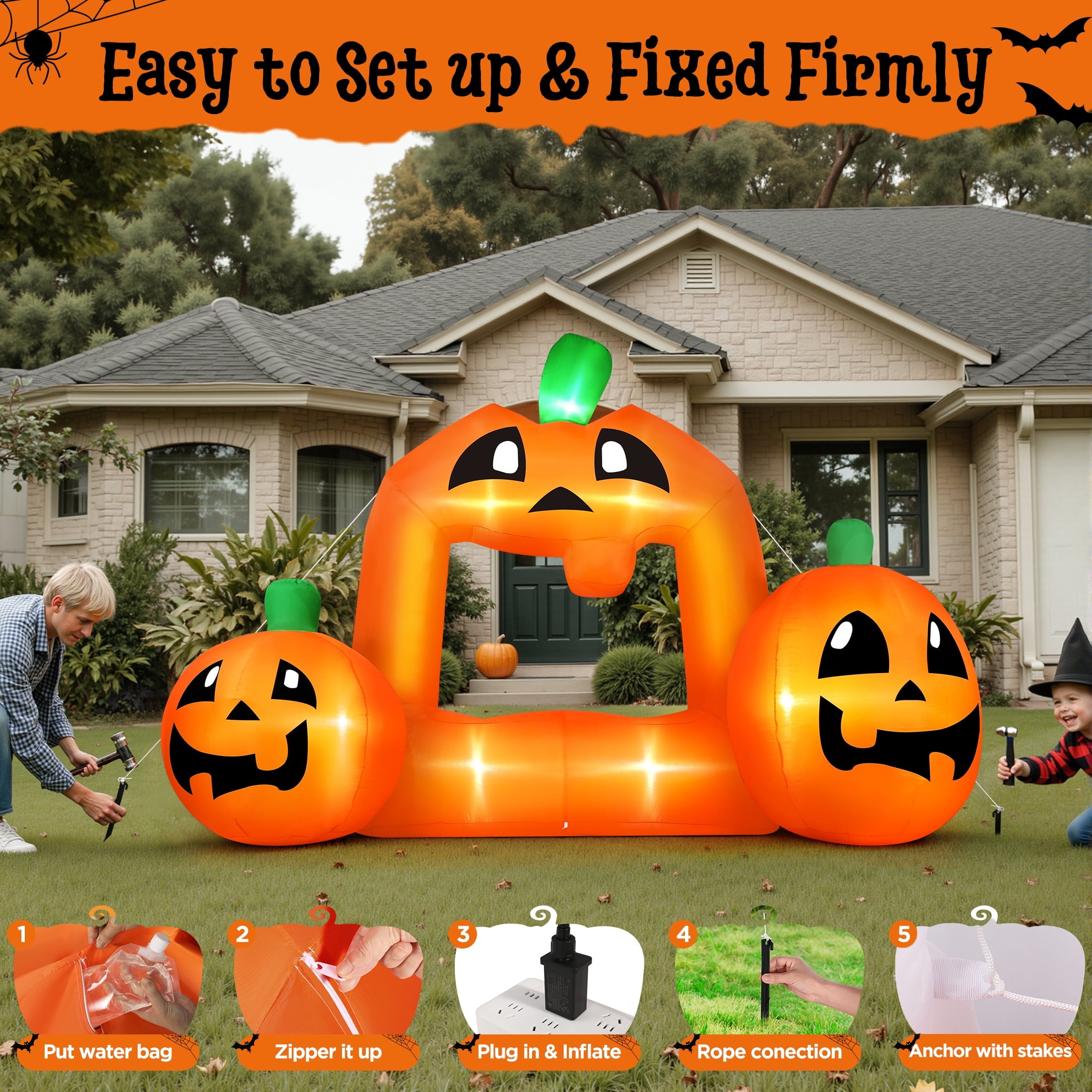 8.5FT Halloween Inflatable,Pumpkin Photo with Lights for Party Yard Decorations