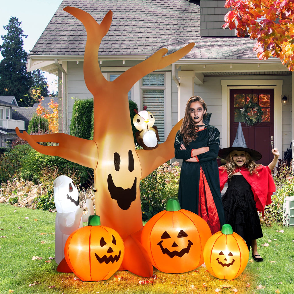 8FT Halloween Inflatables Dead Tree,Outdoor Halloween Decorations with Built-in LED Lights,Halloween Blow Up Yard Decorations with Pumpkin,Ghost,and Owl