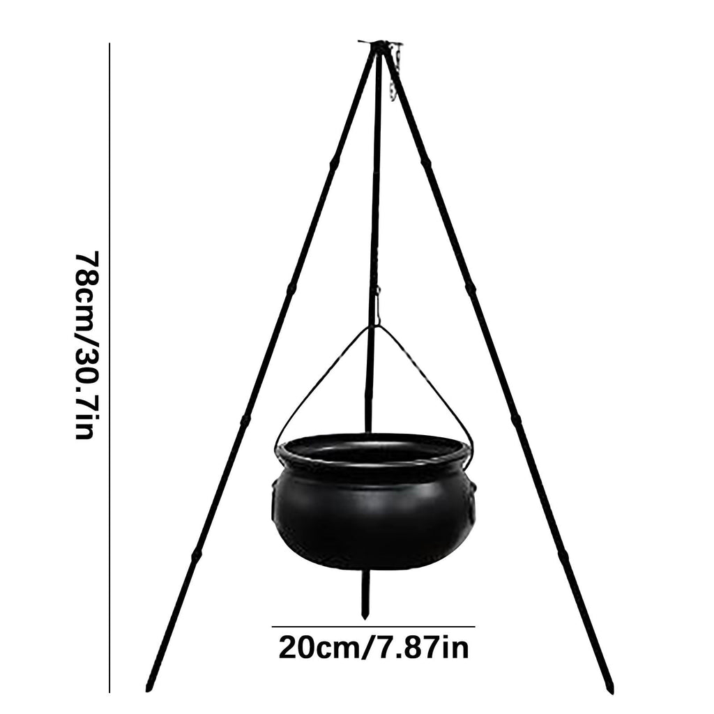 SDJMa Halloween Decorations Outdoor, 7.8" Witch Cauldron on 30.7" Tripod with Timer String Lights, Halloween Haunted House Decor for Yard Lawn Garden Outside Party Supplies