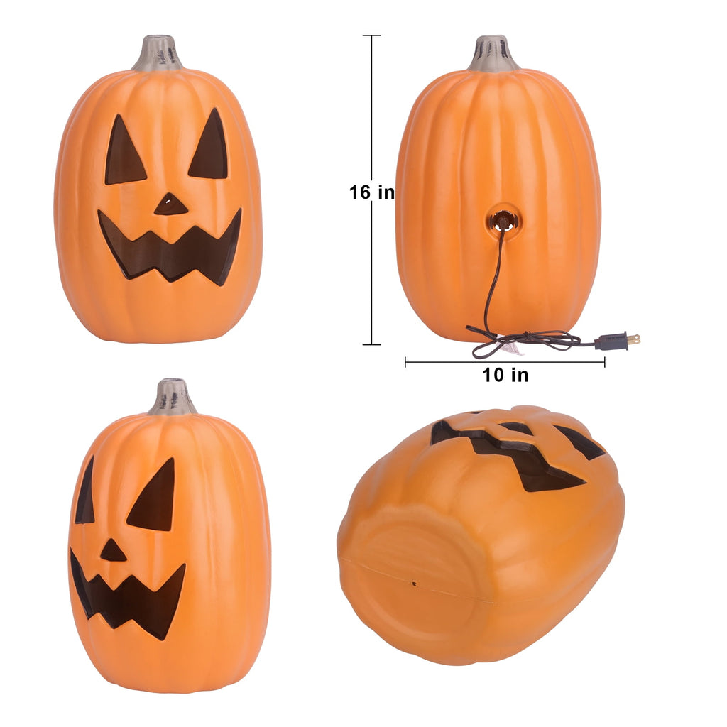 16in Pre-lit Halloween Pumpkin Jack O' Lantern with Bulbs for Porch, Front Door, Fireplace, Outdoor Decor