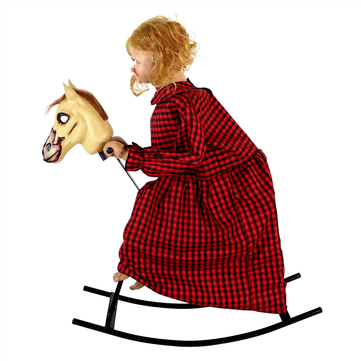 3.2 ft Voice & Sound-Sensor Rocking Horse Girl Halloween Animatronic, HHRCKHRSGRL-1FLSA