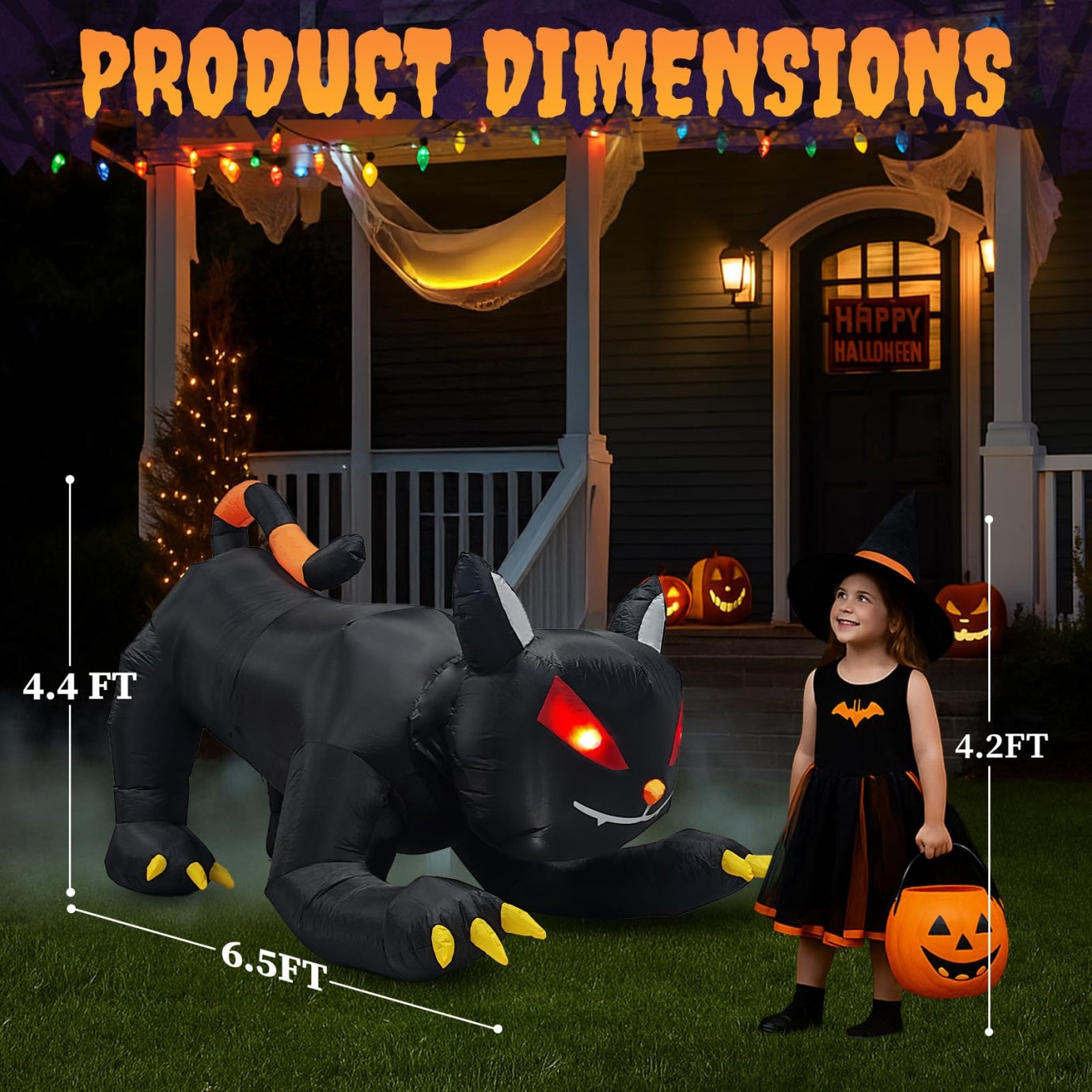 6.5FT Halloween Inflatable Black Cat, Blow Up Yard Decoration with Shakable Head & LED Lights, Large Halloween Decor for Yard, Party, Garden