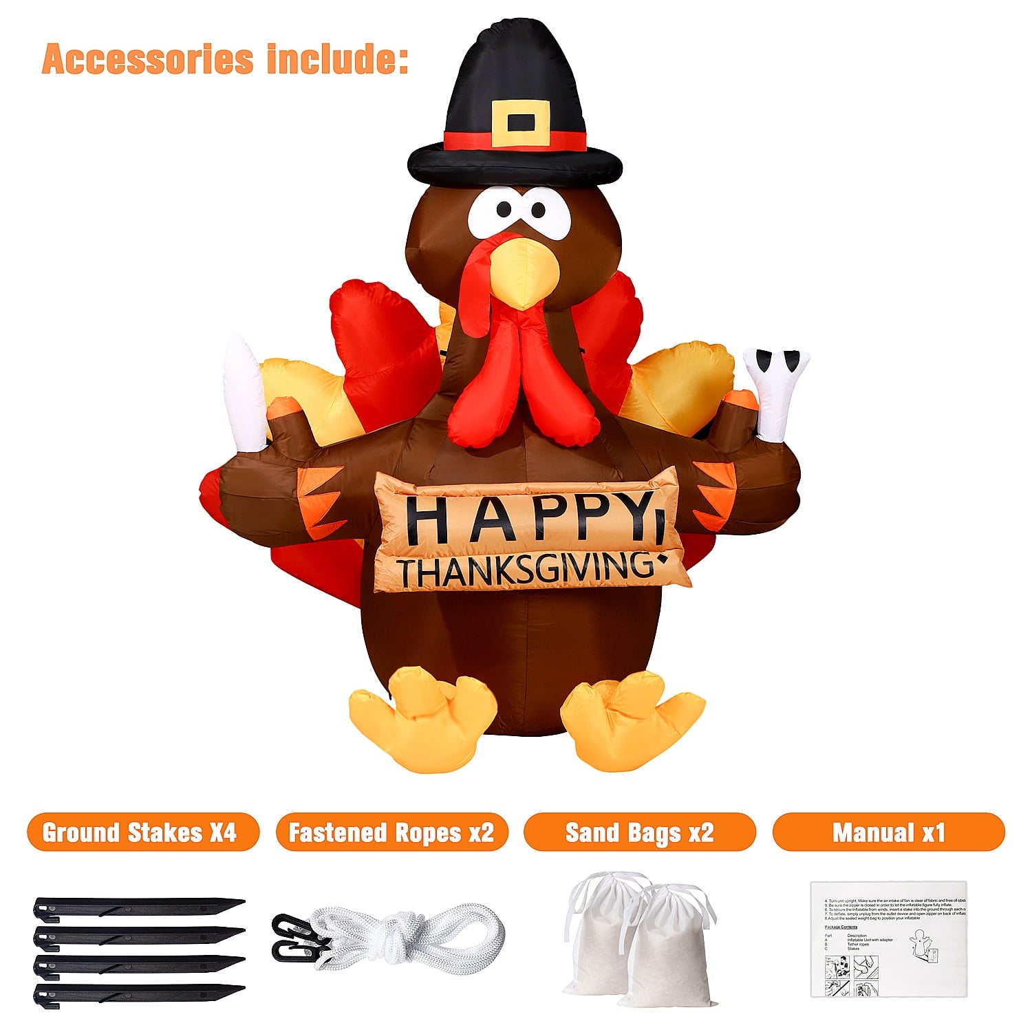 Thanksgiving Inflatable Turkey 5FT Blow up Outdoor Thanksgiving Inflatables Decoration with LED Lights for Holiday Party Yard Garden
