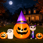 8ft Halloween Inflatable Pumpkin & Black Cat Ghost with LED Lights  Outdoor Yard & Garden Decoration