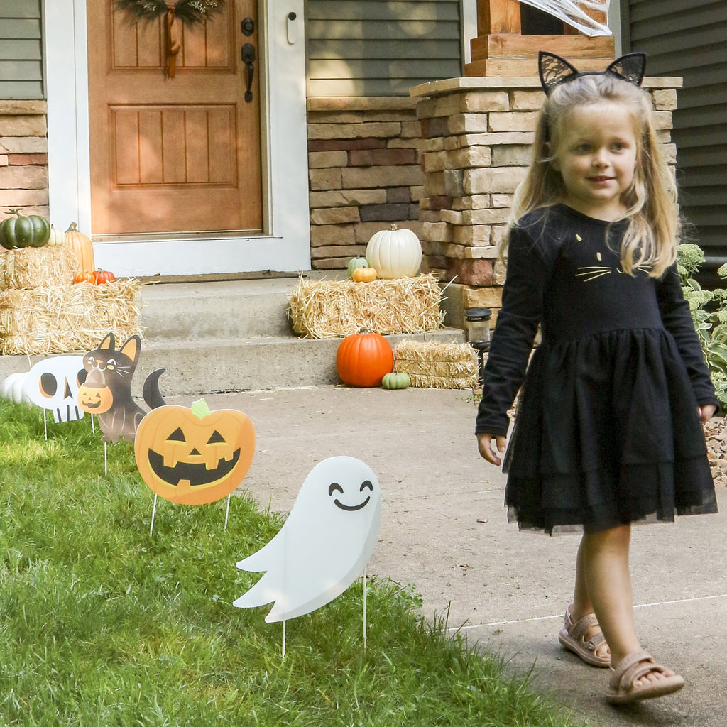Big Dot of Happiness Jack-O'-Lantern Halloween - Black Cat Ghost Skull & Witch Hat Lawn Decor - Outdoor Kids Halloween Party Yard Decorations - 10 Pc