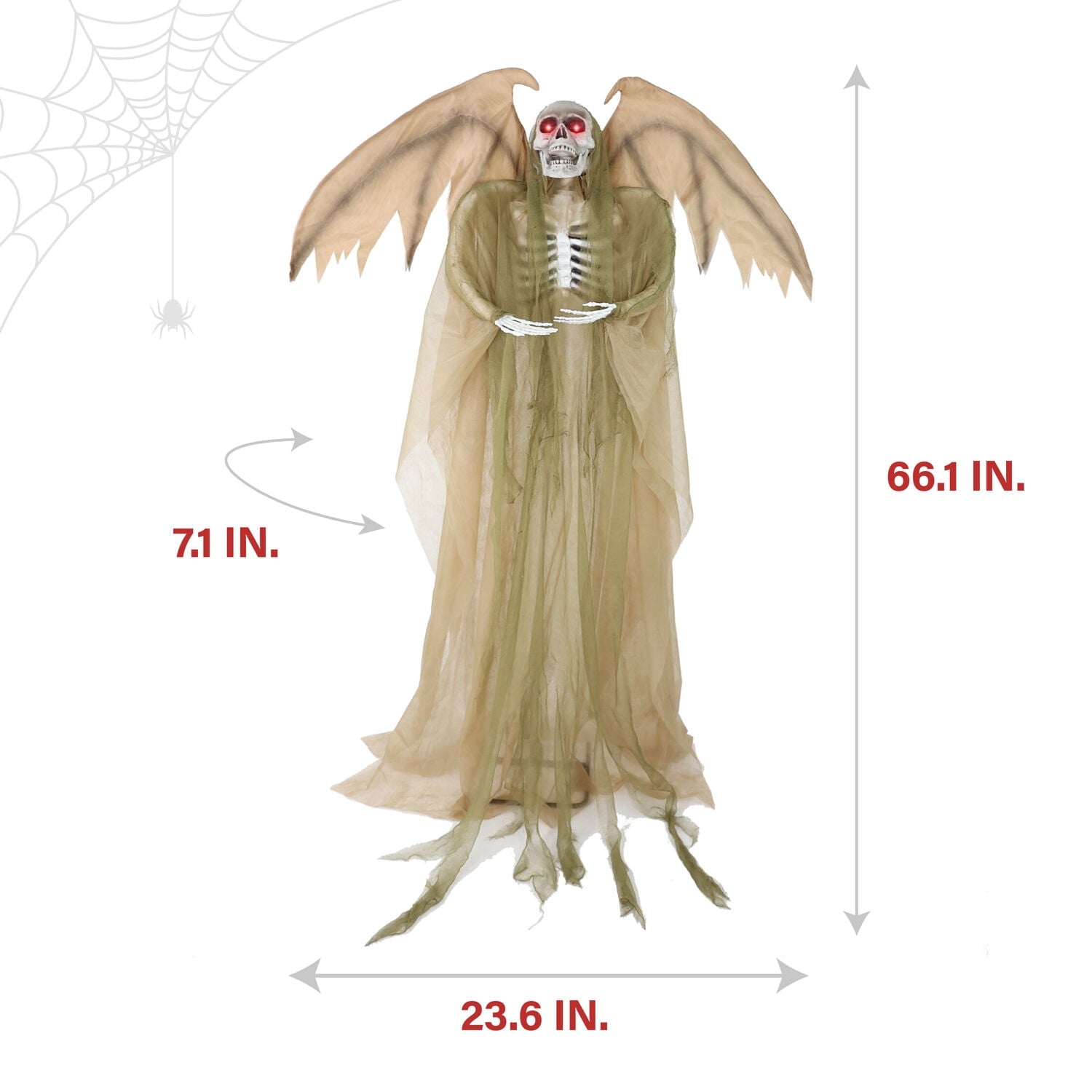 5.5 ft Life-size Animatronic Reaper with Wings, Halloween Decoration, HHWINGSKEL-4FLSA