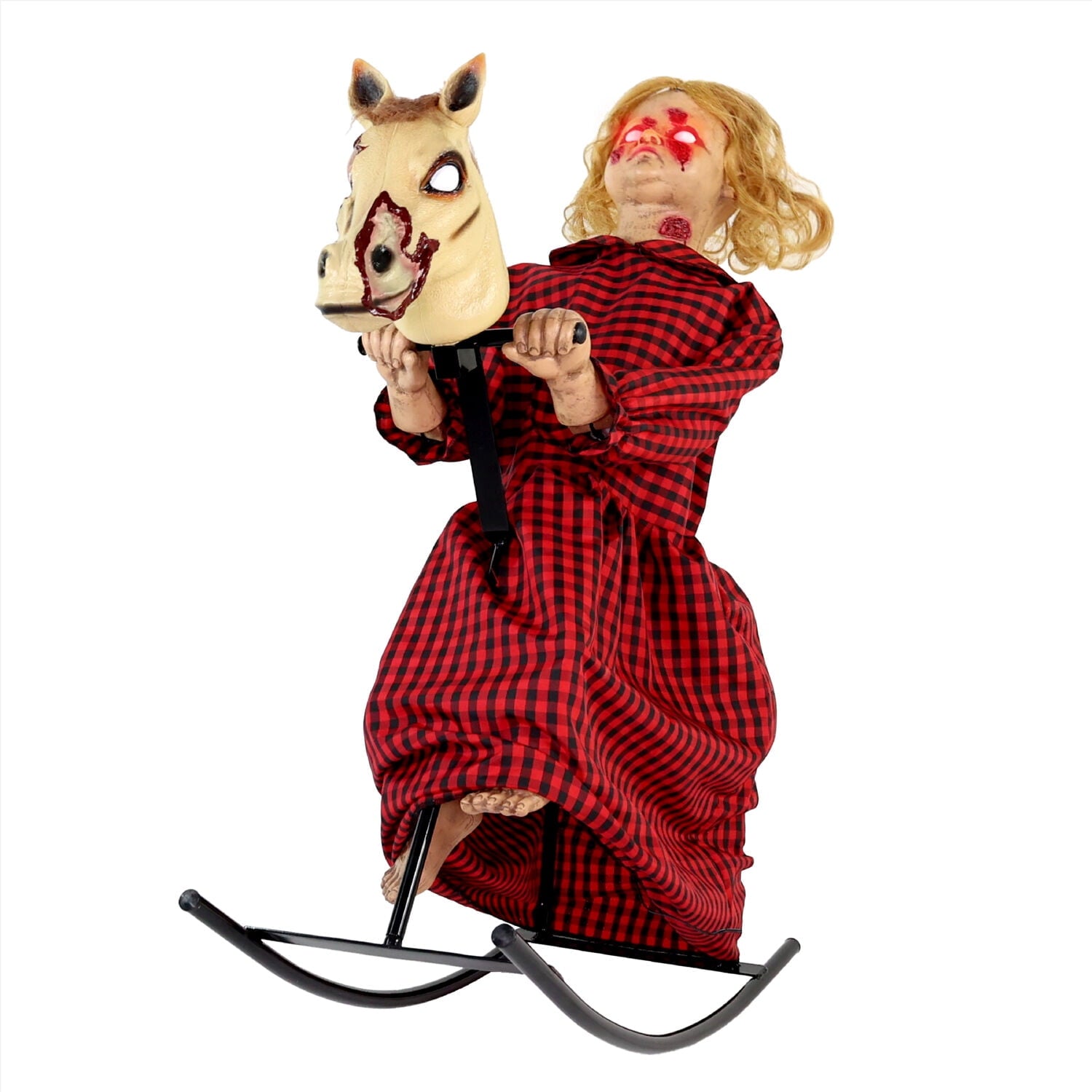 3.2 ft Voice & Sound-Sensor Rocking Horse Girl Halloween Animatronic, HHRCKHRSGRL-1FLSA