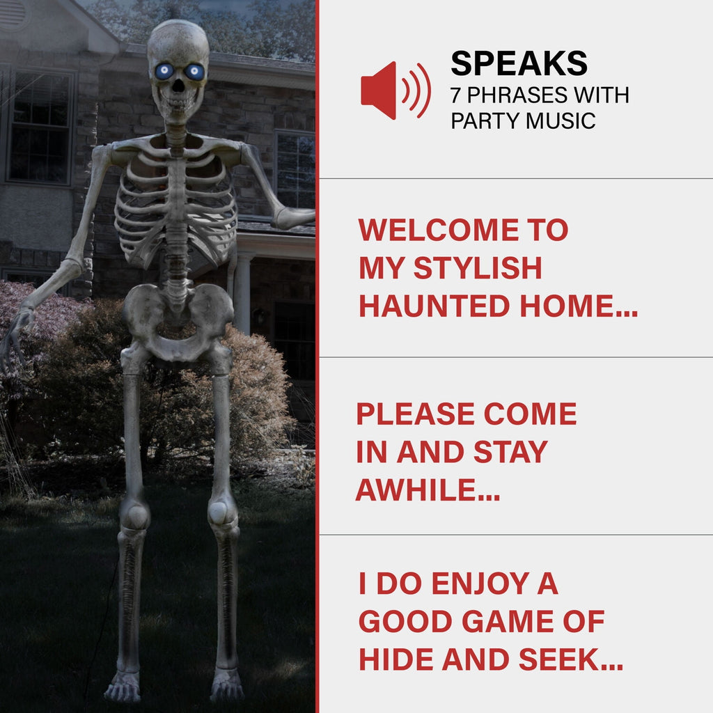 8 ft Tall Motion-Activated Towering Skeleton, Premium Talking Halloween Animatronic Decoration, Plug-In, HHTWRSKEL-2FLSA