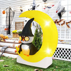 Costway 4.3 x 5.1 ft Inflatable Owl on Moon LED Lighted Halloween Decoration w/ Large Moon & Wizard Owl w/ Stakes & Sandbags