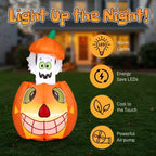 2.8FT Halloween Inflatable Animated Pumpkin Ghost, 2 White LED Lights, Weather-Resistant Polyester, for Small Spaces/Accent Decor