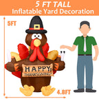 Thanksgiving Inflatable Turkey 5FT Blow up Outdoor Thanksgiving Inflatables Decoration with LED Lights for Holiday Party Yard Garden