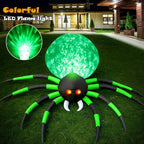 8FT Halloween Spider Inflatables Outdoor Decorations for Yard, Giant Green Spider with Blow up Rotating Fire Flame, Large Spooky Spider Props for Halloween Party Garden Lawn House Holiday Room Decor