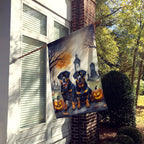 Halloween Rottweiler Dog House Flag 28x40IN Double-Sided Polyester Decorative Sleeve Pole Flag for Outdoor Home Garden