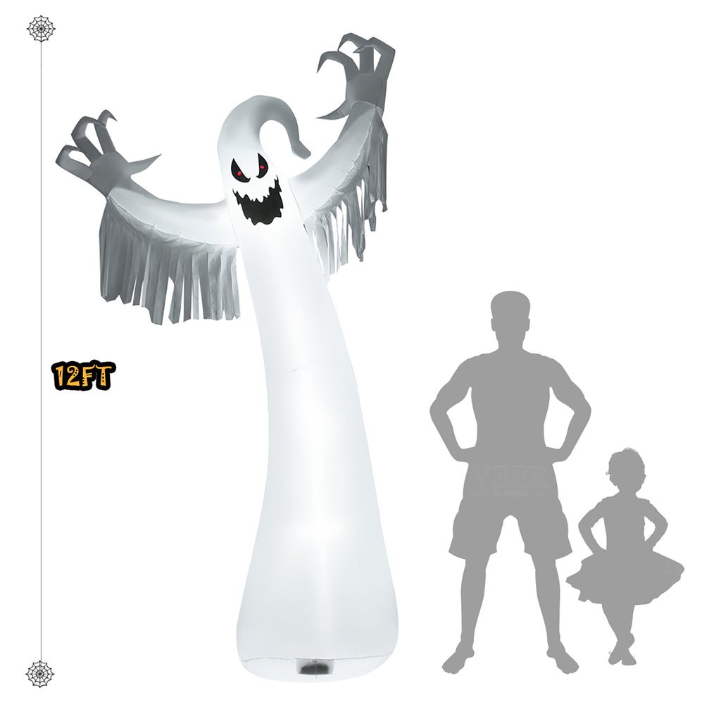 Costway 12ft Inflatable Halloween Blow Up Ghost Decoration w/ Built-in LED Light