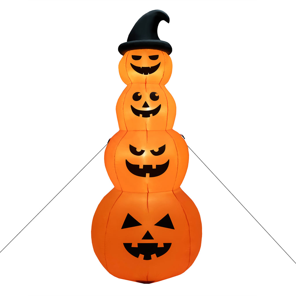Costway 8FT Halloween Inflatable Stacked Pumpkins Blow-up Holiday Decoration w/ LED Lights
