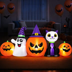 8FT Halloween Inflatable Pumpkins Ghost Cat with Lights,Blow ups Outdoor Decorations for Yard