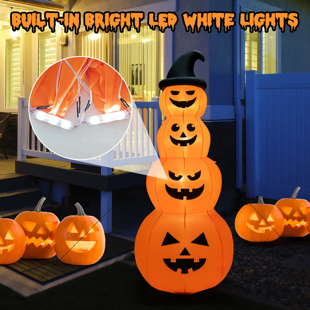 Costway 8FT Halloween Inflatable Stacked Pumpkins Blow-up Holiday Decoration w/ LED Lights