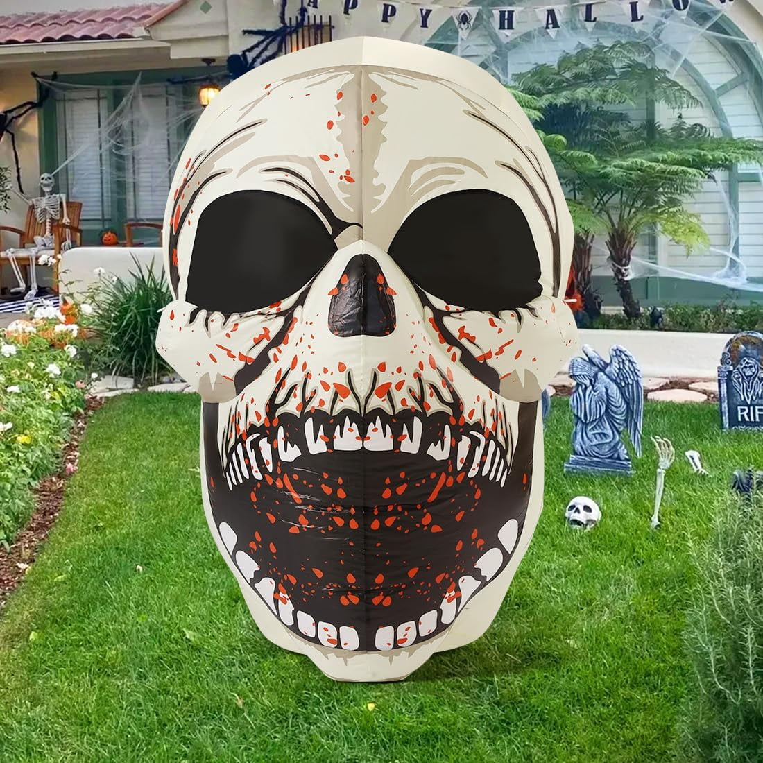 Halloween Inflatables 4 FT High Halloween Inflatable Skull with Magic LEDs, Scary Skulls Inflatable Halloween Skull Inflatable, Outdoor Halloween Decorations Clearance for Holiday Party
