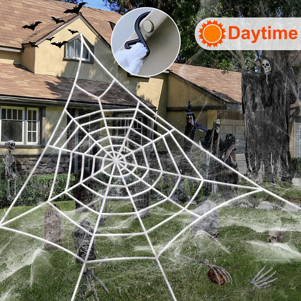HKKDKTA Halloween Spider Web Lights Decoration, 250 LED Giant Spider Web 16.4ft Light Up Halloween Web Lights for Yard, Porch Decor (Purple)