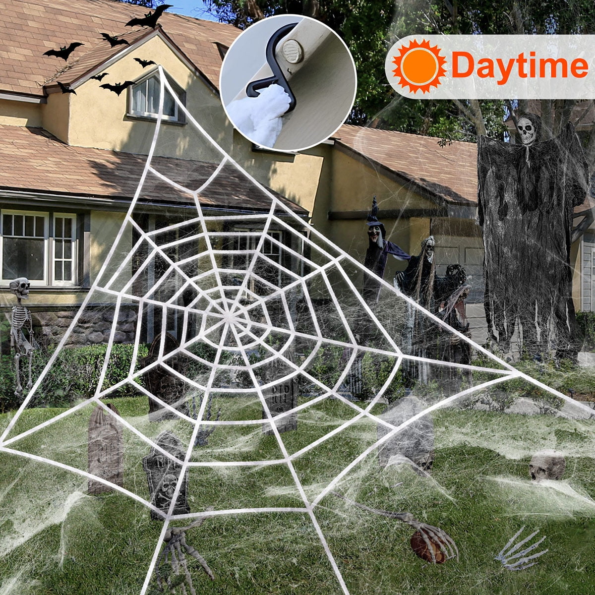 HKKDKTA Halloween Spider Web Lights Decoration, 250 LED Giant Spider Web 16.4ft Light Up Halloween Web Lights for Yard, Porch Decor (Purple)