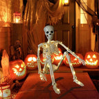 36" Full Body Skeleton Decoration,Halloween Posable Skeleton with Lights, Posable Joints Gothic Skeletons Decoration for Outdoor Indoor Yard Patio Haunted House,Light Up Spooky Party Props Decor