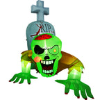5.7FT Inflatable Halloween Inflatable Crawling Green Ghost with Tombstone Built-in LED Lights Inflatable LED Lights Blow Up Yard Decoration