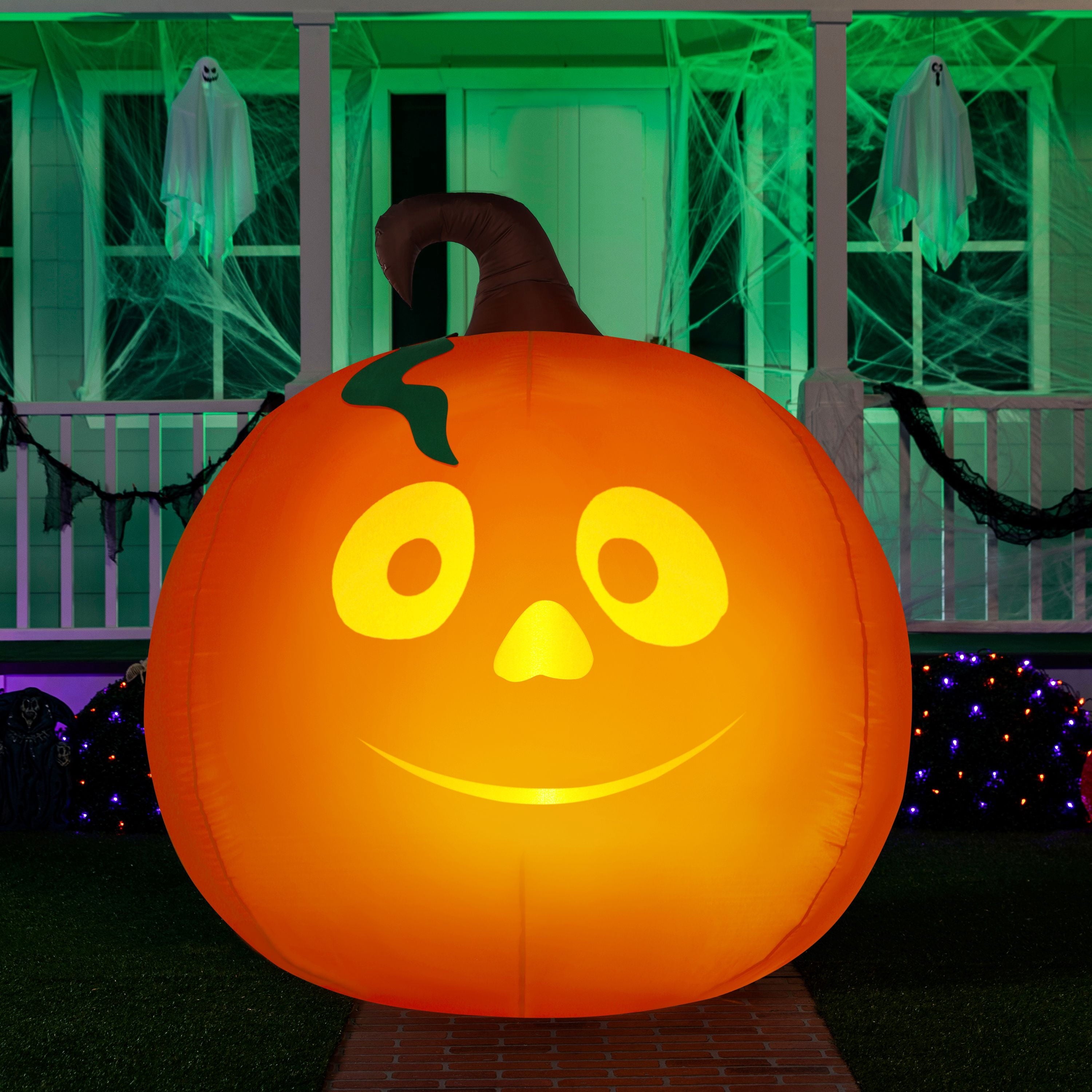 5 Ft Tall Halloween Inflatable Pumpkin,Blow Up Pumpkin with Projector Face and Music Lights,Outdoor Decorations for Yard,Garden,Lawn,Party