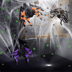 JoyX Giant Halloween Spider Web Decoration Set, 23 ft Huge Web with 50" Large Spider, LED Light, and Glow in The Dark Spiders for Outdoor Yard Decor