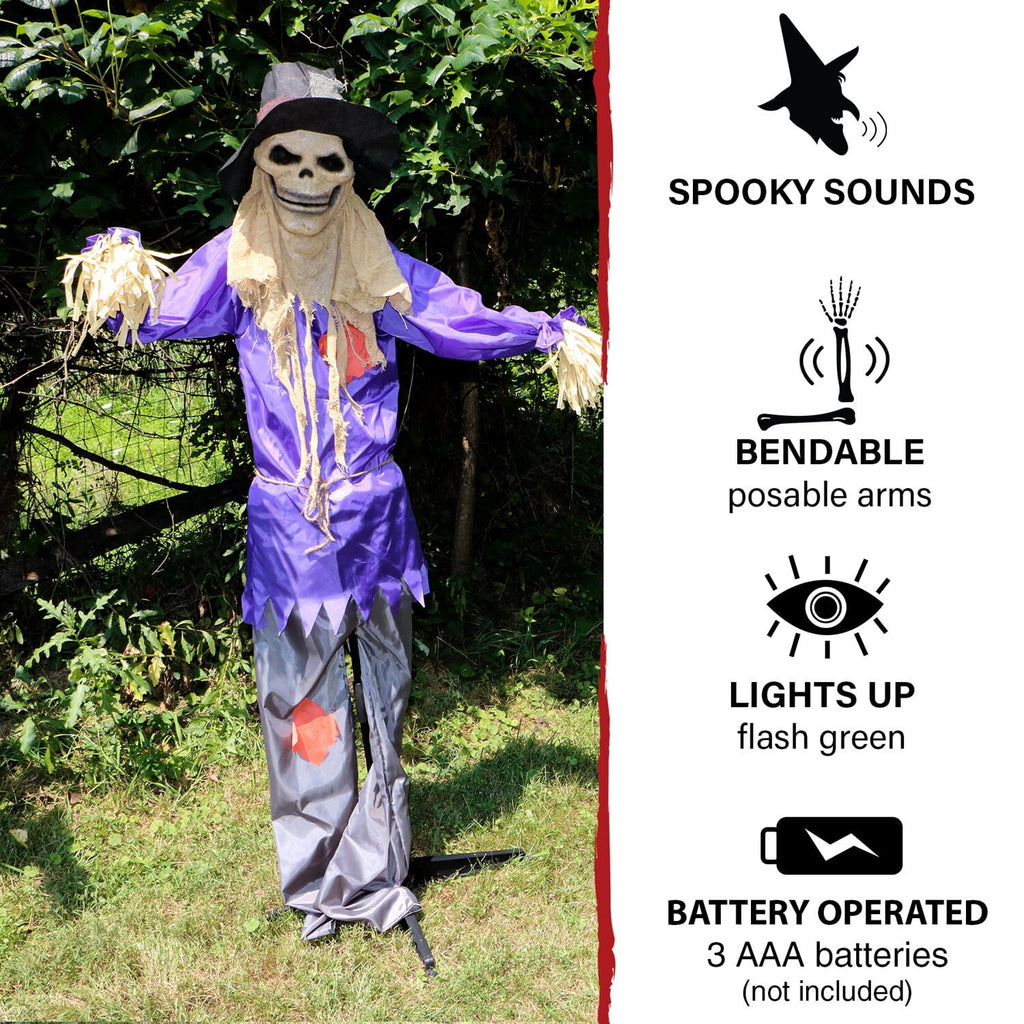6 ft Standing Halloween Scarecrow Yard Decoration with LED Green Eyes, HHSCR-5FLS
