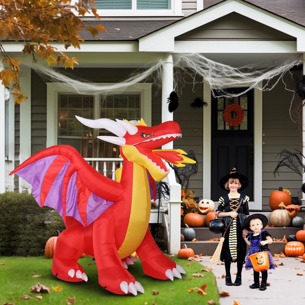 6FT Halloween Inflatables Fire Dragon Outdoor Halloween Decoration Built-in LED Lights