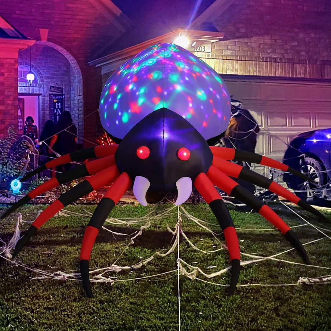 Halloween Inflatable 8.5 FT Halloween Spider Inflatable, Giant Blow Up Spider with Built-in Lights, Outdoor Inflatable Halloween Decorations Halloween Blowup for Holiday/Party/Yard