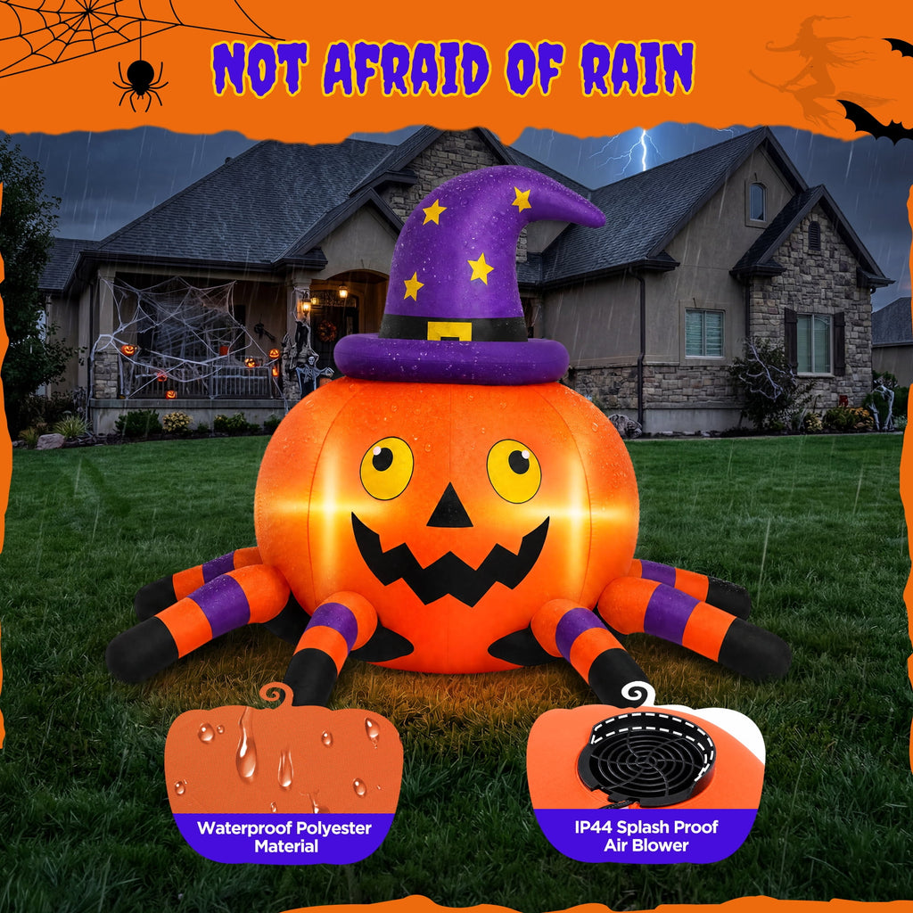 6.2FT Halloween Inflatable Decorations Pumpkin Spider with LED Lights, Halloween Blow Ups for Yard Party