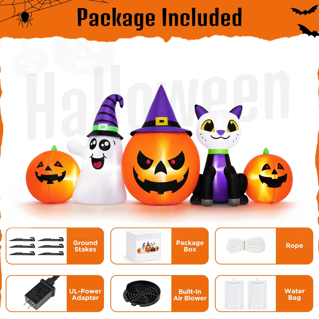 (2 pack) 8FT Halloween Inflatable Pumpkins Ghost Cat with Lights,Blow ups Outdoor Decorations for Yard