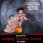 Lunging Pumpkin Carver Zombie Girl with Jack O'Lantern by Tekky, 3.2 ft Premium Talking Halloween Animatronic, HHPMPCVR-FLSA