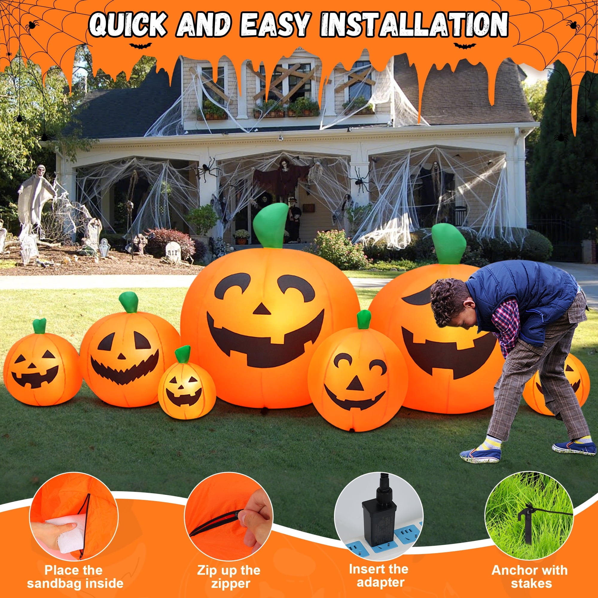 8 FT Halloween Inflatables Pumpkin,7 Pumpkins Halloween Outdoor Decoration with Built-in LED Lights,Halloween Blow Ups for Yard, Lawn, Garden Decor