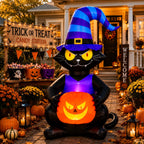 Toiyjofe 6ft Halloween Inflatable Black Cat with Jack-o'-Lantern & LED Lights, Trick-or-Treat Yard Decoration with Witch Hat for Outdoor Lawn & Porch