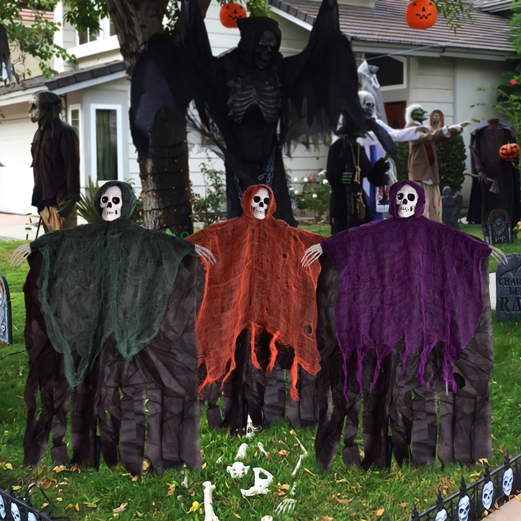 Nifti Nest Halloween Skeleton, 3 Pcs Ghost Decorations, Halloween Props, Halloween Yard Decorations, Black,Green,Red