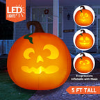 5 Ft Tall Halloween Inflatable Pumpkin,Blow Up Pumpkin with Projector Face and Music Lights,Outdoor Decorations for Yard,Garden,Lawn,Party