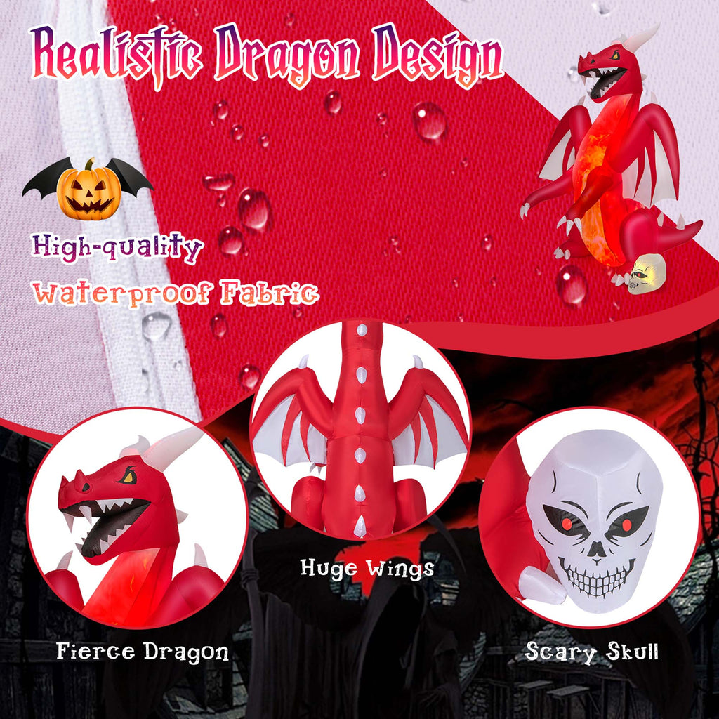 Costway 8 FT Halloween Inflatable Red Dragon with Wings & Skull Holiday Decoration Light