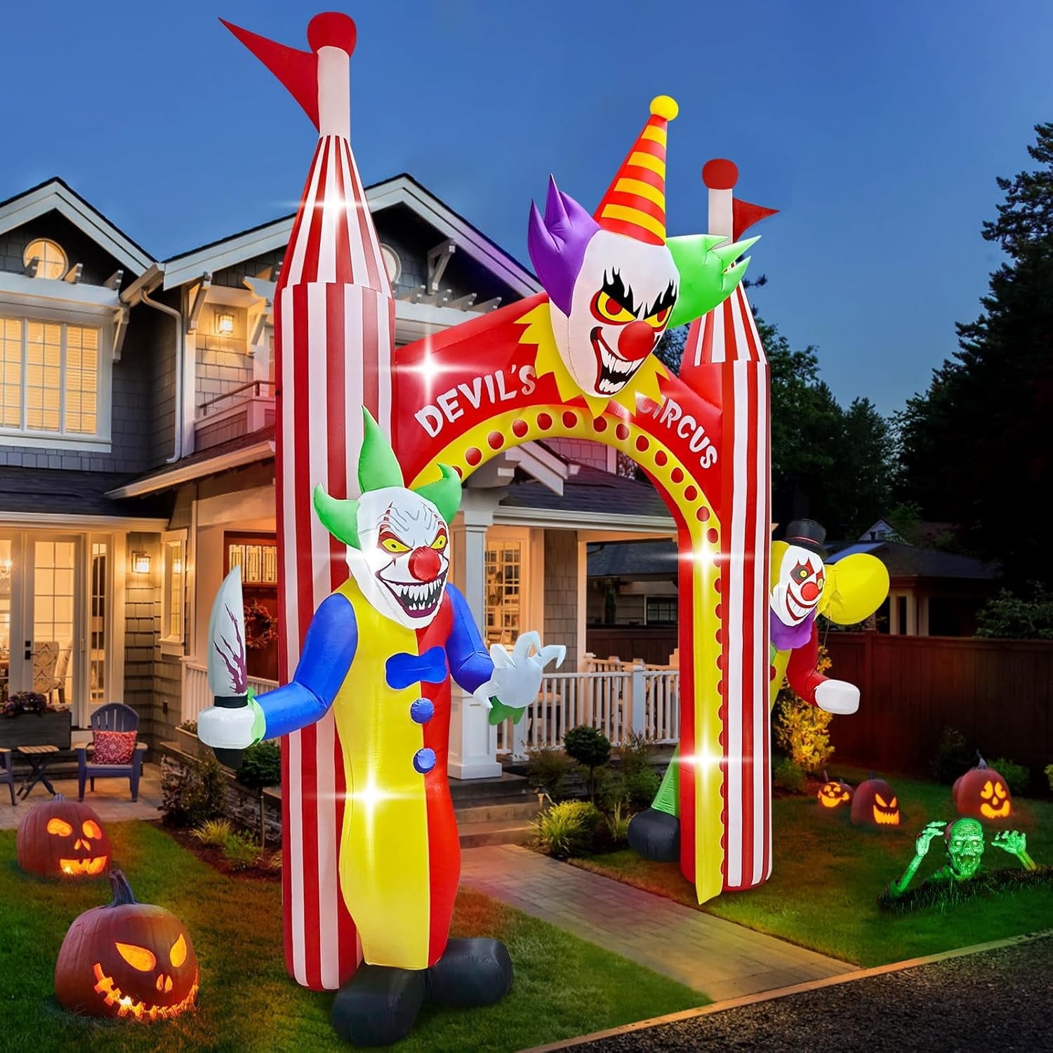 12FT Giant Clown Inflatable Archway with Built-in Lights  Scary Outdoor Yard Decorations for Garden, Lawn, and Indoor Halloween Decor