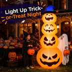 8ft Halloween Inflatable, Stacked Pumpkins with Witch Hat and Built-in LED Lights, Outdoor Blow up Yard Decor for Lawn, Garden, Porch and Halloween Party, Orange