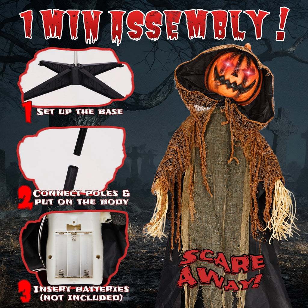6ft Pumpkin Man Animated Animatronic Decoration Creepy Halloween w/ Classic Cape Creepy Cloaked Jack-o'-Lantern for Porch & Yard