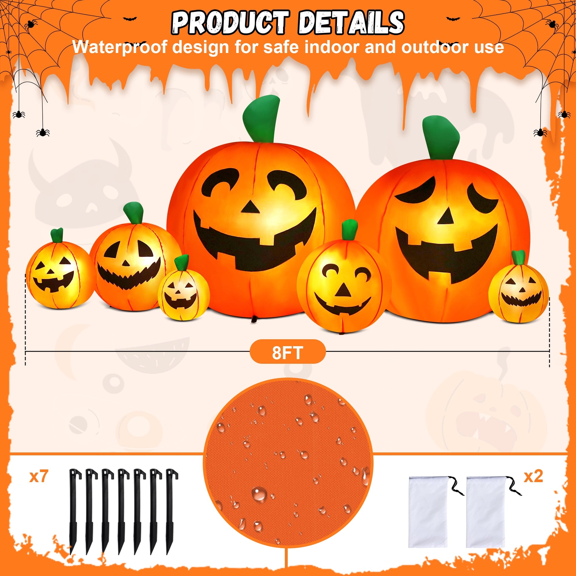 8 FT Halloween Inflatables Pumpkin,7 Pumpkins Halloween Outdoor Decoration with Built-in LED Lights,Halloween Blow Ups for Yard, Lawn, Garden Decor