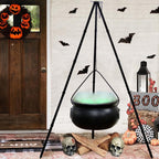 SDJMa Halloween Decorations Outdoor, 7.8" Witch Cauldron on 30.7" Tripod with Timer String Lights, Halloween Haunted House Decor for Yard Lawn Garden Outside Party Supplies
