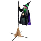 6 ft Touch-Activated Mounted Flying Witch Halloween Animatronic, HHWITCH-52FLS