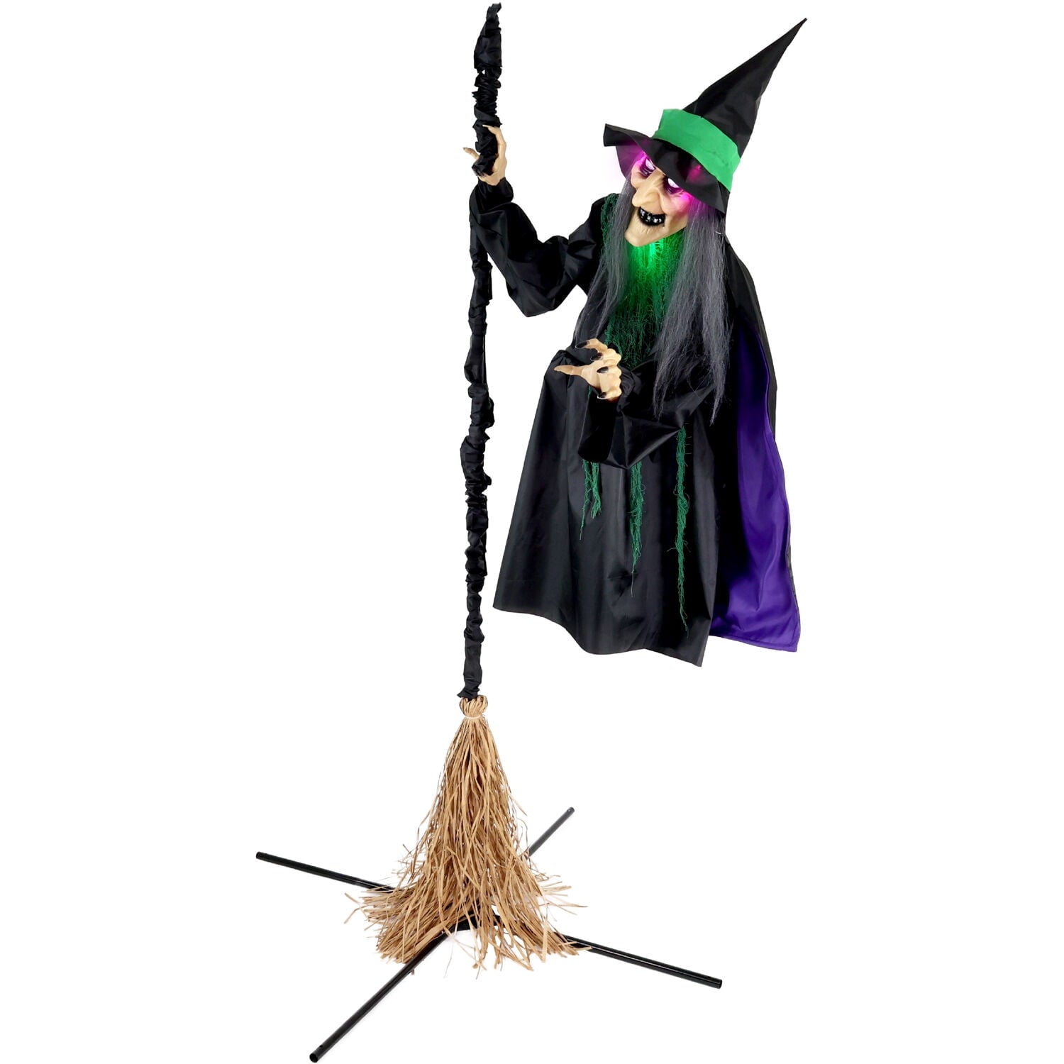 6 ft Touch-Activated Mounted Flying Witch Halloween Animatronic, HHWITCH-52FLS