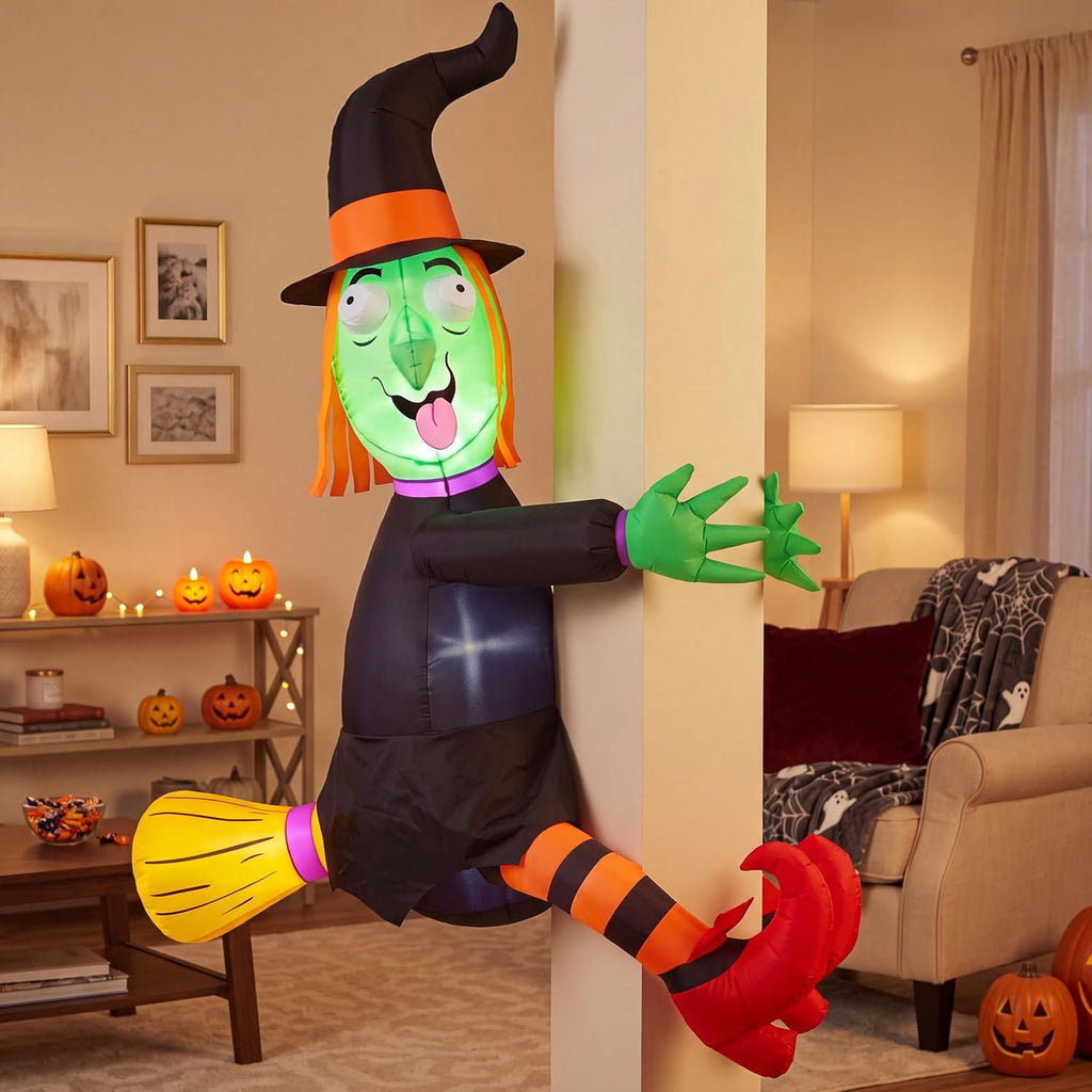 4 FT Halloween Inflatables Witch Crashing Into Tree,LED Lighted Blow Up Yard Decoration for Outdoor Garden Lawn Party Decor