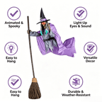 Witch Decorations Halloween 6 FT Scary Flying Witch Decorations Animatronics Halloween Props with Scary Sounds and Lights Decorations for Outside Indoor Garden Yard