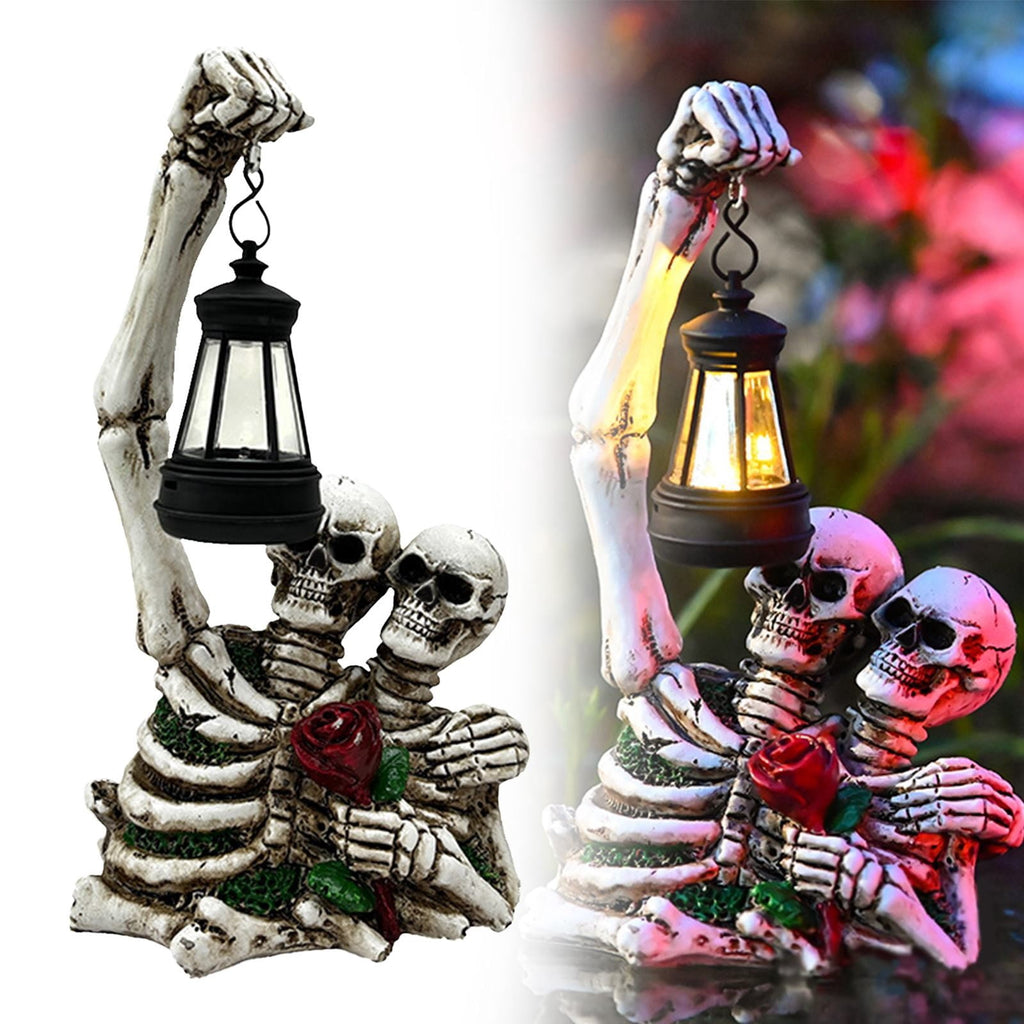 Uanit Halloween Couple Skull Lamp Halloween Decoration Outdoor Solar Garden Courtyard Festival Decoration