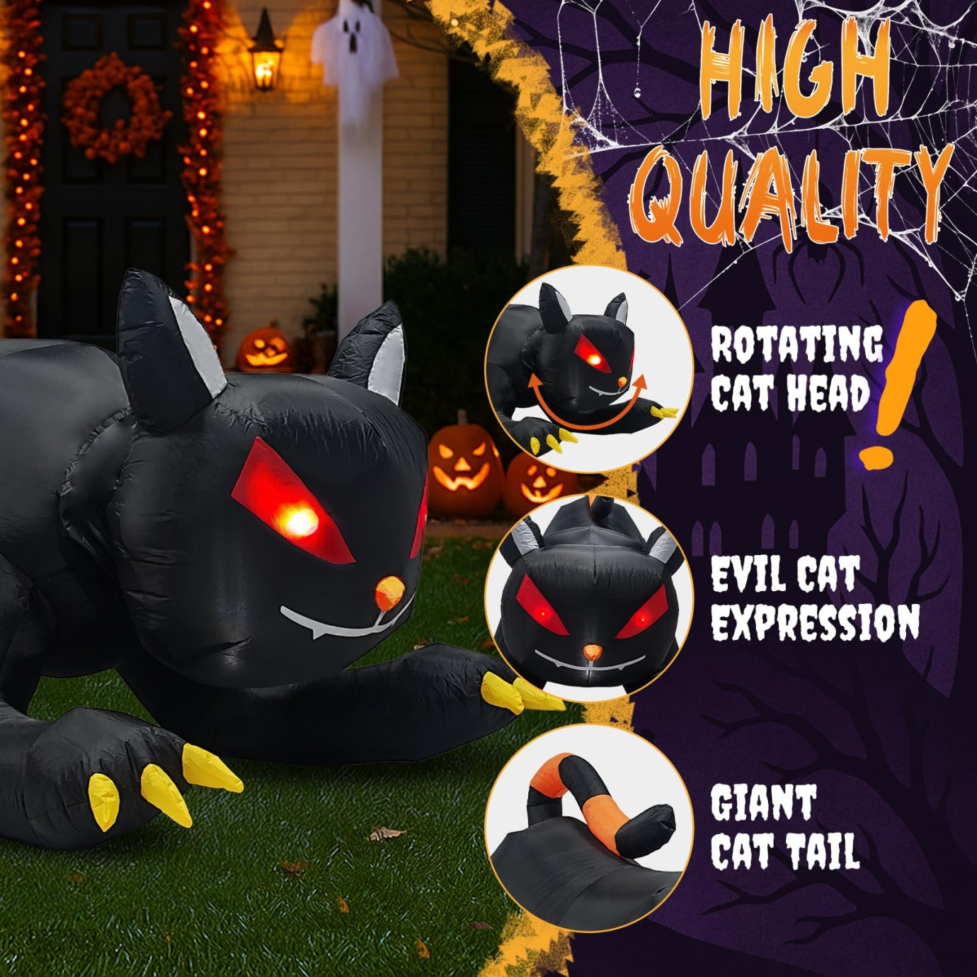 6.5FT Halloween Inflatable Black Cat, Blow Up Yard Decoration with Shakable Head & LED Lights, Large Halloween Decor for Yard, Party, Garden